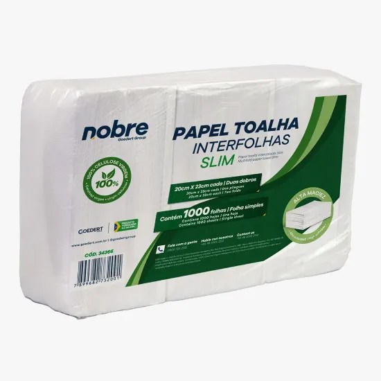 Imagem de PAPEL TOALHA INTERFOLHAS SLIM 20X23 100% CELULOSE - 1000 FOLHAS