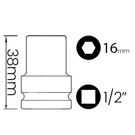 Imagem de SOQ SEXT MANUAL CURTO 16mm - Enc. 1/2" x 38mm