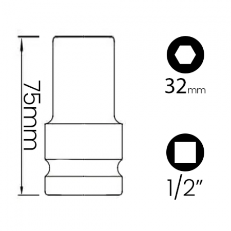 Imagem de SOQ SEXT MANUAL LONGO 32mm - Enc. 1/2" x 75mm