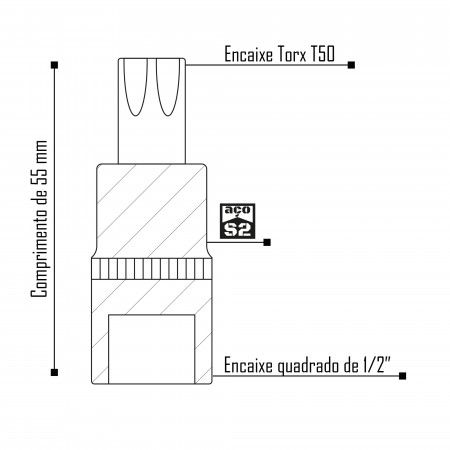 Imagem de SOQ TORX MANUAL CURTO T50 - Enc. 1/2" x 55mm
