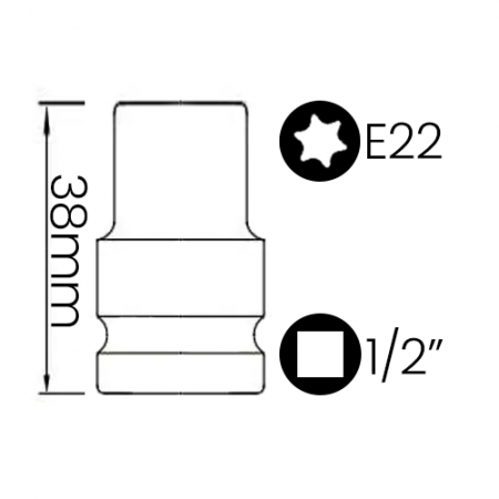 Imagem de SOQ TORX FÊMEA MANUAL CURTO E22 - Enc. 1/2" x 38mm