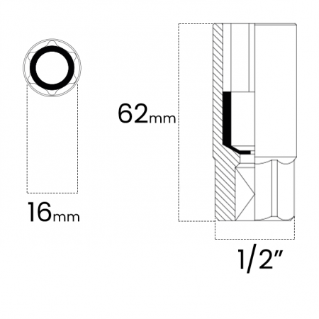 Imagem de SOQ SEXT PARA VELA 16mm - Enc. 1/2" x 62mm