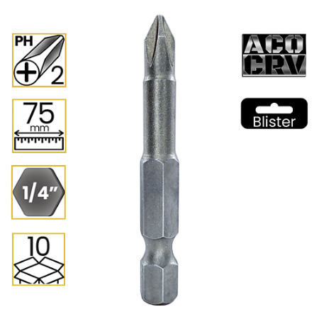 Imagem de PONTA PHILLIPS PH2 - Enc. 1/4" x 75mm [C/10]